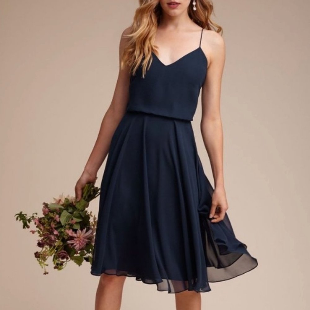 BHLDN Jenny Yoo Collection Navy Sienna Bridesmaid Dress Size 2 - Picture 2 of 6